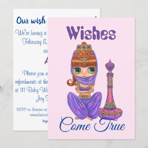 Invitation Les souhaits viennent vrai mignon Genie Baby showe