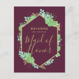 Invitation Les succulents verts Or serez-vous ma femme d'honn