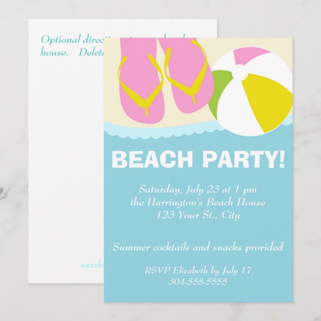 Invitation Les tongs de beach party (Devant / Derrière)