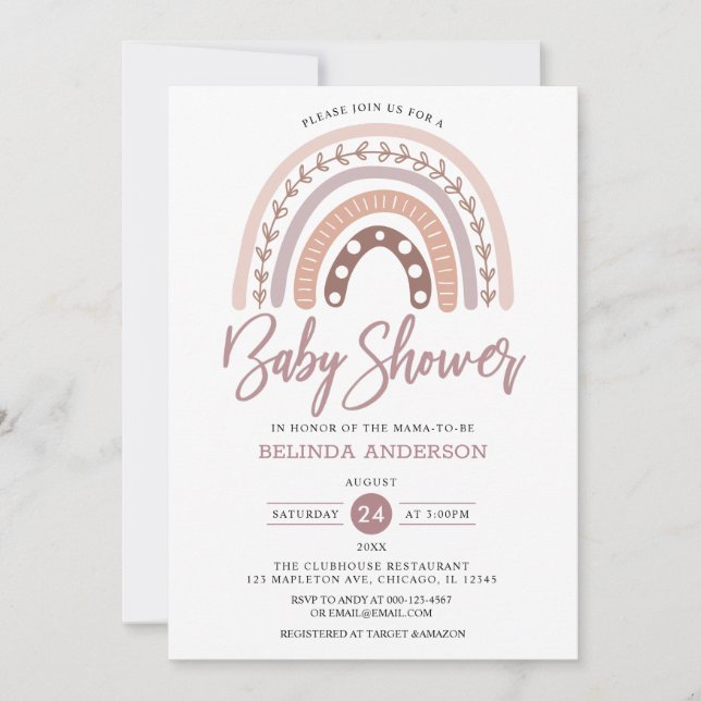 Invitation Les tons pastel Muet Boho Rainbow Baby shower (Devant)