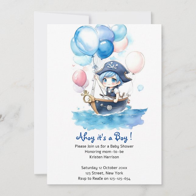Invitation Les trésors nautiques attendent : Baby shower garç (Devant)