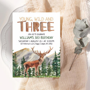 Invitation Les trois garçons sauvages cerfs 3e anniversaire