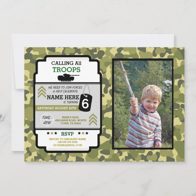 Invitation Les troupes de l'armée Photo fête d'anniversaire C (Devant)