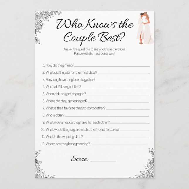 Invitation Lesbian Fête des mariées Game, Qui connaît le coup (Devant)