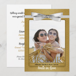 Invitation Lesbian Gay Deux Mariées Gold Mariage damassé