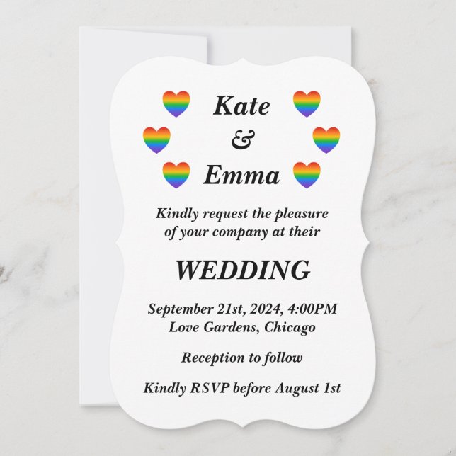 Invitation Lesbian Gay LGBTQ Rainbow Heart Mariage (Devant)