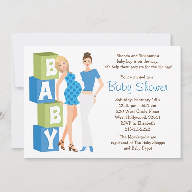 Invitation lesbienne de baby shower pour le garçon (Devant)