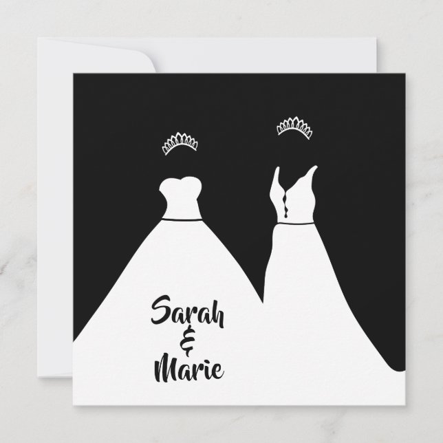 Invitation Lesbienne mariage noir et blanc romantique (Devant)