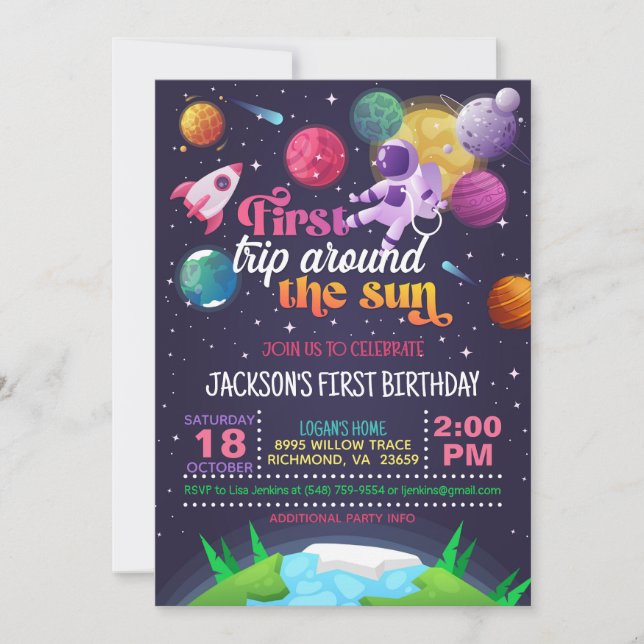 Invitation L'espace d'abord voyage autour du monde (fille) (Devant)