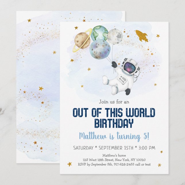 Invitation L'Espace Des Astronautes De Cet Anniversaire Mondi (Devant / Derrière)