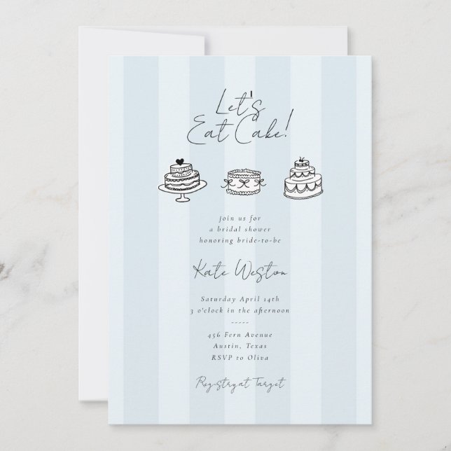 Invitation Let’s Eat Cake Blue Bridal Shower Coquette Design (Devant)