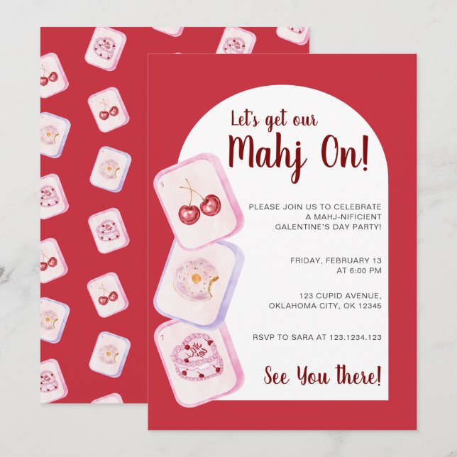 Invitation Let’s Get Our Mahj On Red Galentine’s Day (Devant / Derrière)