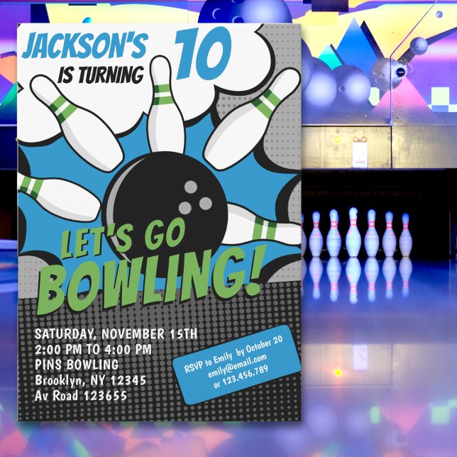 Invitation Let’s Go Bowling!  Fun Bowling-Style Birthday Kids (Créateur téléchargé)