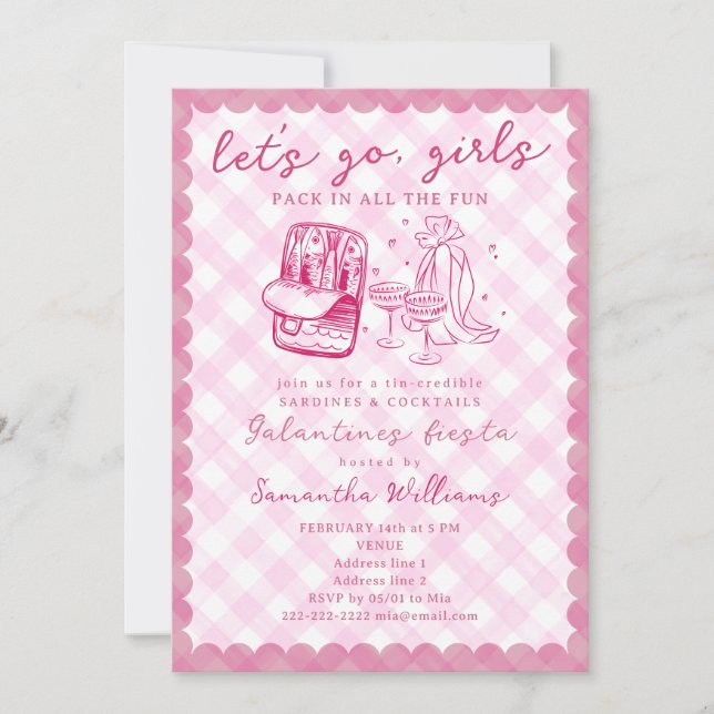 Invitation Let’s Go Girls Rustic Sardines Cocktail Galentines (Devant)