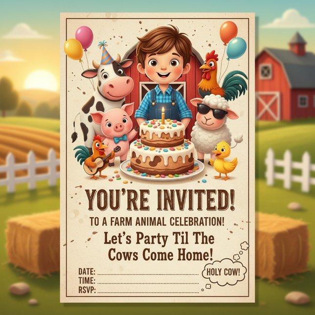 Invitation Let’s Party Til the Cows Come Home | Editable Farm (Créateur téléchargé)