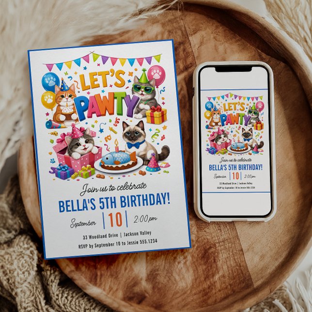 Invitation Let’s Pawty Cat 5th Birthday | Cute Kitty Birthday (Let’s Pawty Cat 5th Birthday | Cute Kitty Birthday Invitation
)