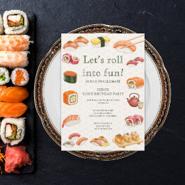 Invitation Let’s Roll into Fun! Sushi Birthday Party Invitati