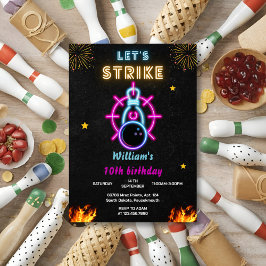 Invitation Let Strike cool sports bleu Bowling 10e anniversai