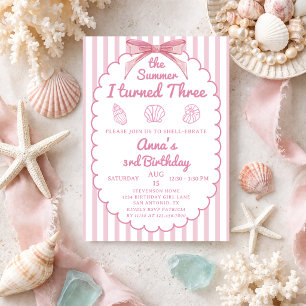 Invitation L'été où j'ai eu trois ans Plage Rose 3e anniversa