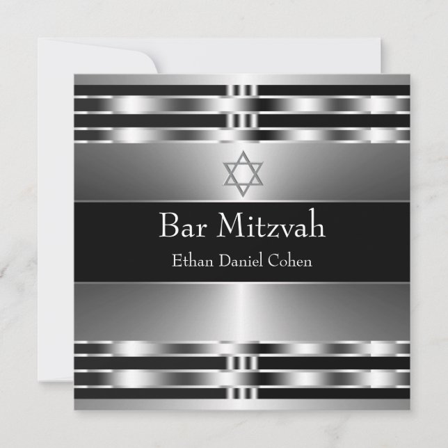 Invitation L'étoile d'argent noire de David Bar Mitzvah (Devant)