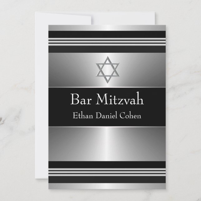 Invitation L'étoile d'argent noire de David Bar Mitzvah (Devant)