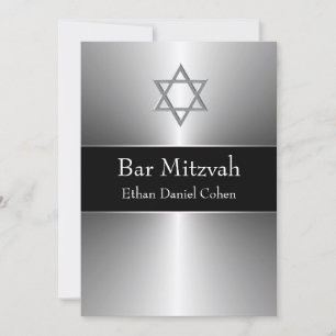 Invitation L'étoile d'argent noire de David Bar Mitzvah
