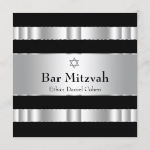 Invitation L'étoile d'argent noire de David Bar Mitzvah