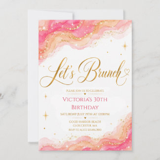 Invitation Let's Brunch à paillettes dorées et aqu