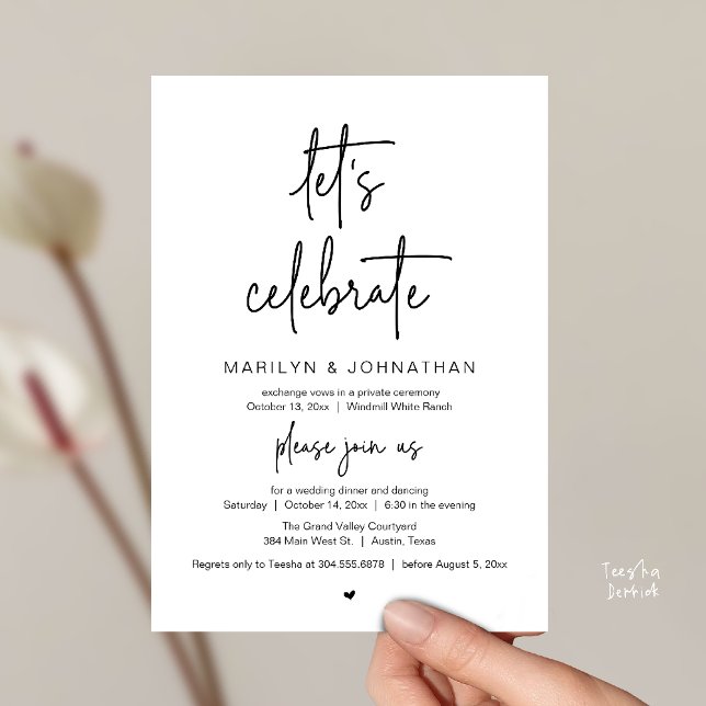 Invitation Let's Celebrate, Modern Minimal Wedding Reception (Let's Celebrate, Modern Minimal Wedding Reception dinner dancing Invitation card black and white)