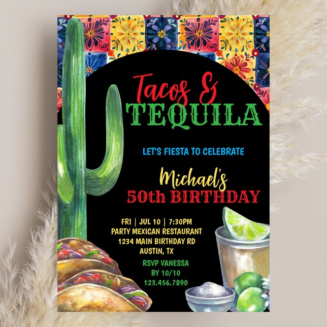 Invitation Let's Fiesta Tacos & Tequila Mexican 50th Birthday (Créateur téléchargé)