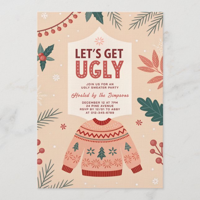 Invitation Let's Get Ugly Retro Christmas Ugly Sweater Party (Devant)