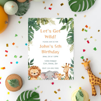 Invitation Lets Get Wild Safari Jungle Animals Birthday