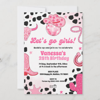 Invitation Let's go Girls Disco Cowgirl Space Rodeo Birthday