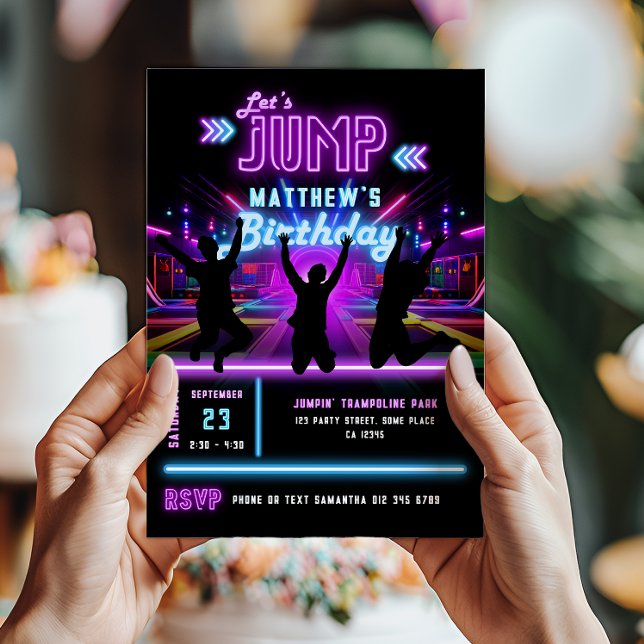 Invitation Let's Jump Neon Trampoline Park Birthday Party (Créateur téléchargé)