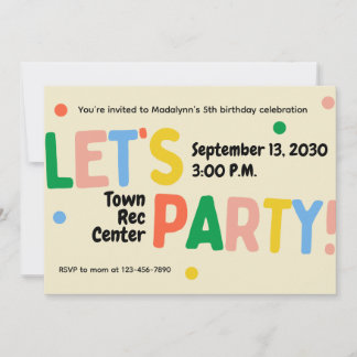 Invitation let's party colorful birthday celebration invite