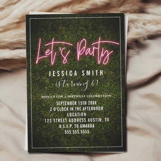 Invitation Let's Party Neon Boxwood Birthday (Créateur téléchargé)