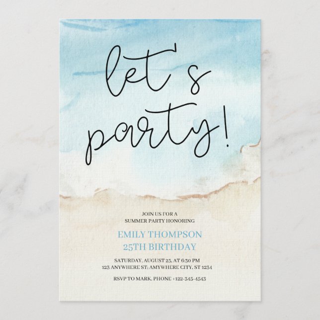 Invitation Let's Party Tropical Beach Birthday Party  (Devant)