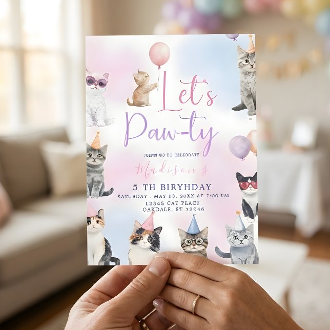 Invitation Let's Paw-ty! Adorable Cat Birthday Party  (Créateur téléchargé)
