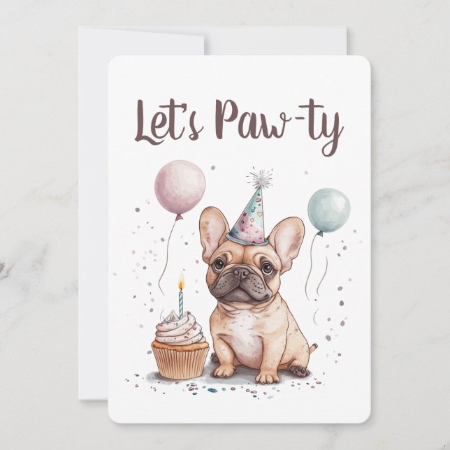 Invitation Let's Pawty Birthday French Bulldog (Devant)