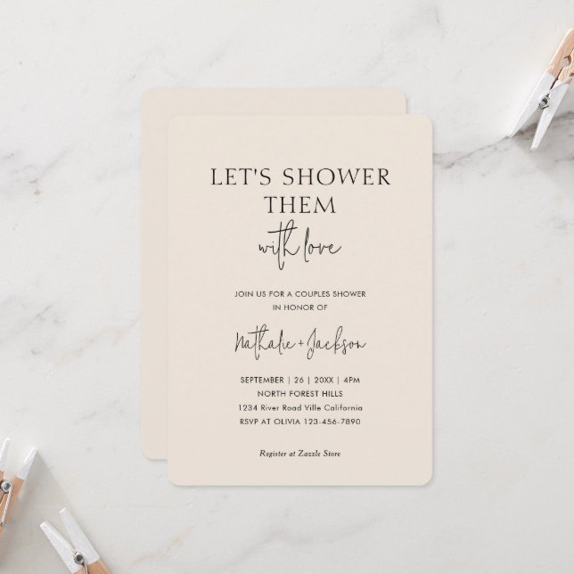 Invitation Let's Shower Them With Love | Boho Shower Bridal (Devant/Arrière en situation)