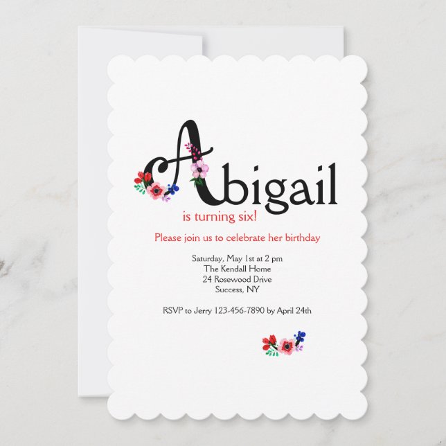 Invitation Lettre "A" (Ajouter Tout Prénom Avec La Lettre A) (Devant)