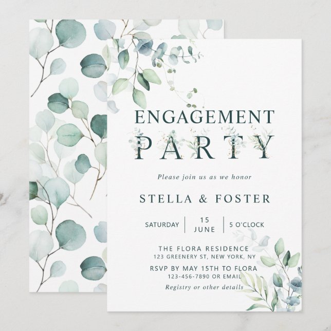 Invitation Lettre botanique Eucalyptus Parti d'engagement (Devant / Derrière)