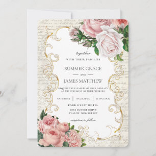 Invitation LETTRE CHIC Vintage Rose Shabby Mariage 