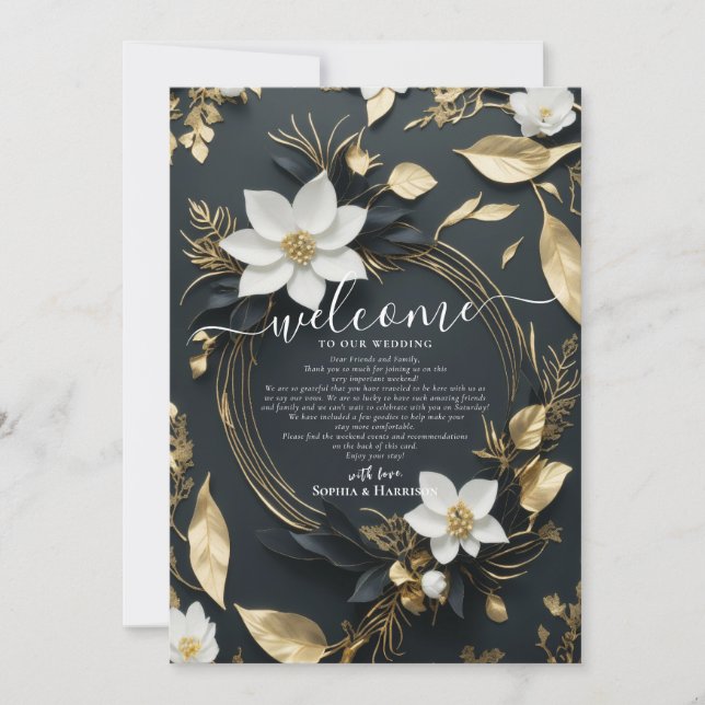 Invitation Lettre de bienvenue du Mariage Floral Wreath & Iti (Devant)