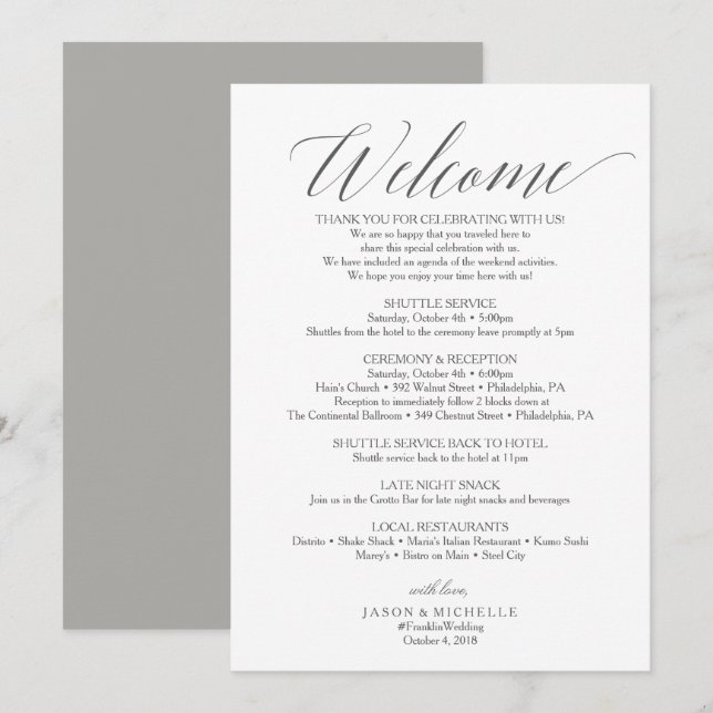 Invitation Lettre de bienvenue pour un itinéraire de mariage  (Devant / Derrière)
