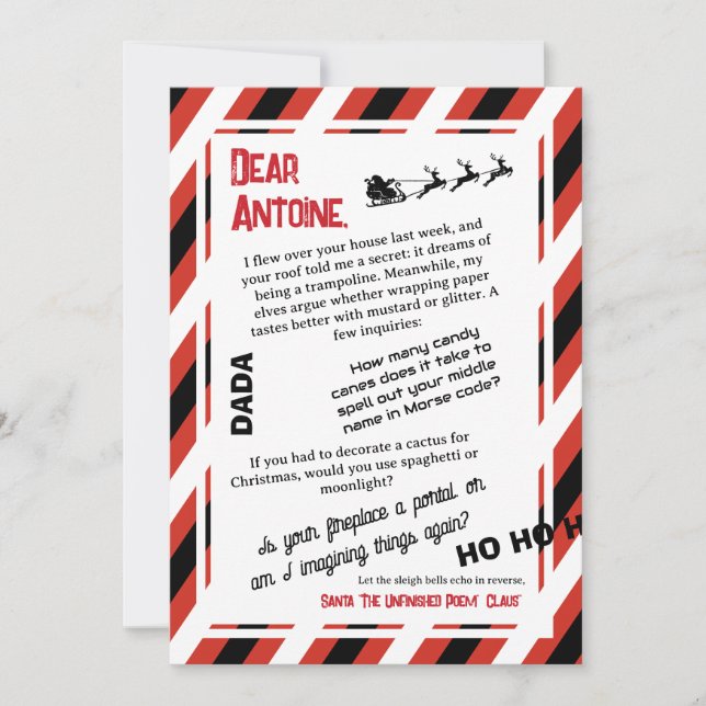 Invitation Lettre de DADA du Père Noël Le Traîneau qui a Oubl (Devant)
