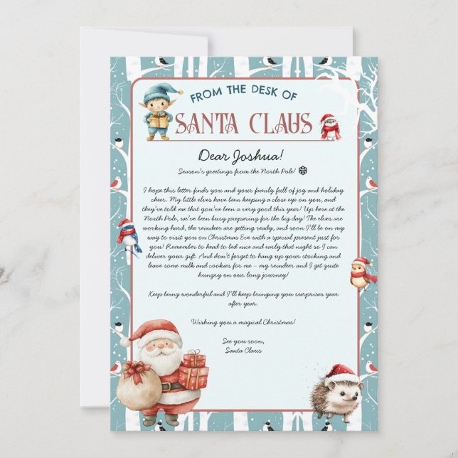 Invitation Lettre de Noël du Père Noël en forêt hivernale (Devant)