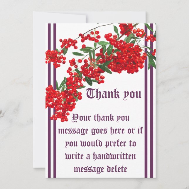 Invitation lettre de remerciement avec rowan (Devant)