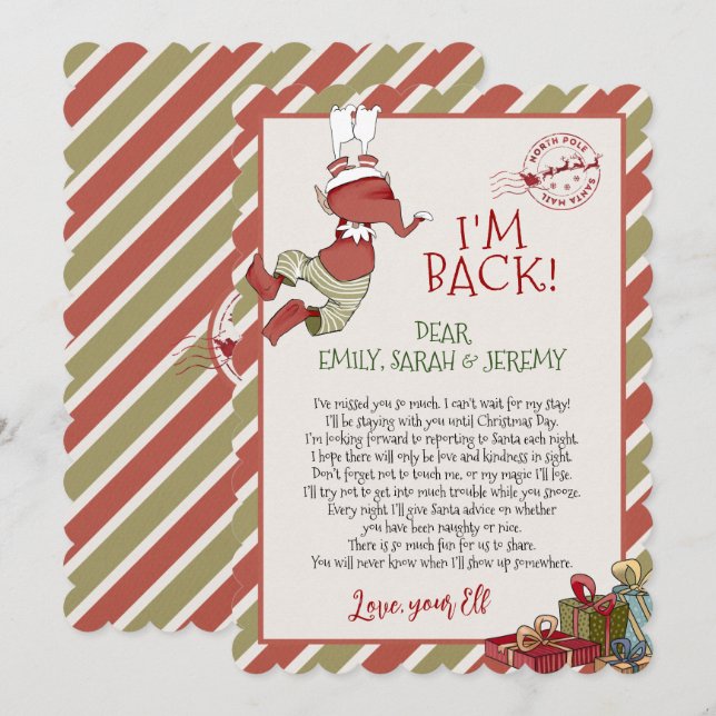 Invitation Lettre d'elfe "Je suis de retour" pour l'invitatio (Devant / Derrière)