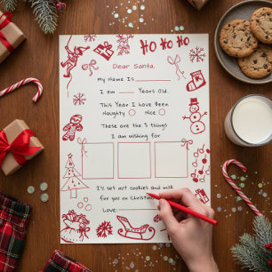 Invitation Lettre dessinée à la main pour le Père Noël, Père
